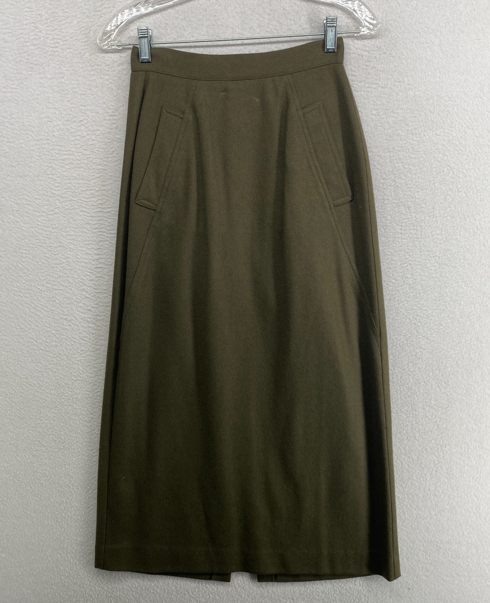 ANN TAYLOR Skirt 8 Pure Wool Flannel Midi Minimalist Green VTG